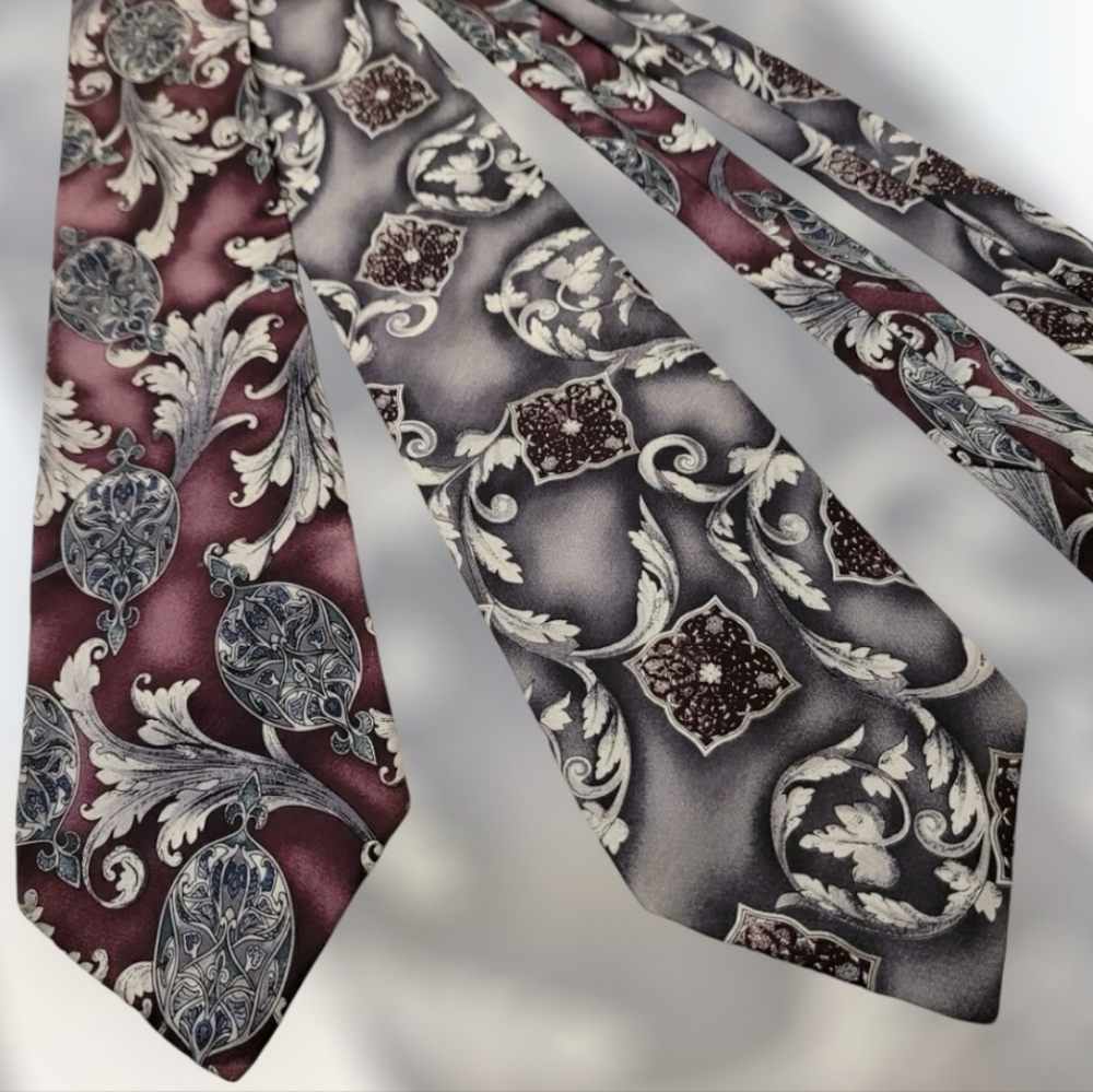2 X-Long Silk Pierre Cardin Vintage Tall Men Ties EUC Grey Pink White